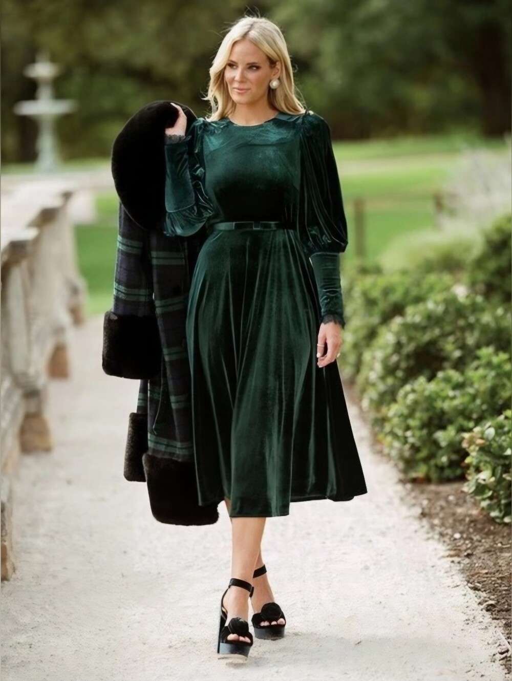 ANTONIO MELANI Emerald Green Velvet Midi Dress Size 10 NWT